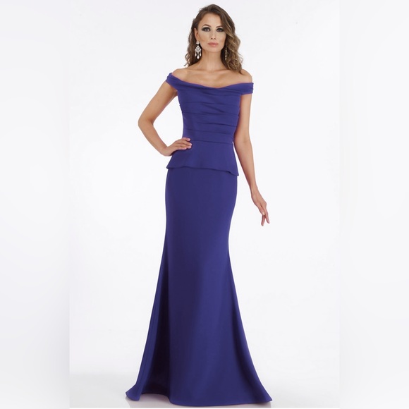 Gia Franco NAVY 12012 Peplum Mermaid long Gown size 14 NWOT - Picture 1 of 8